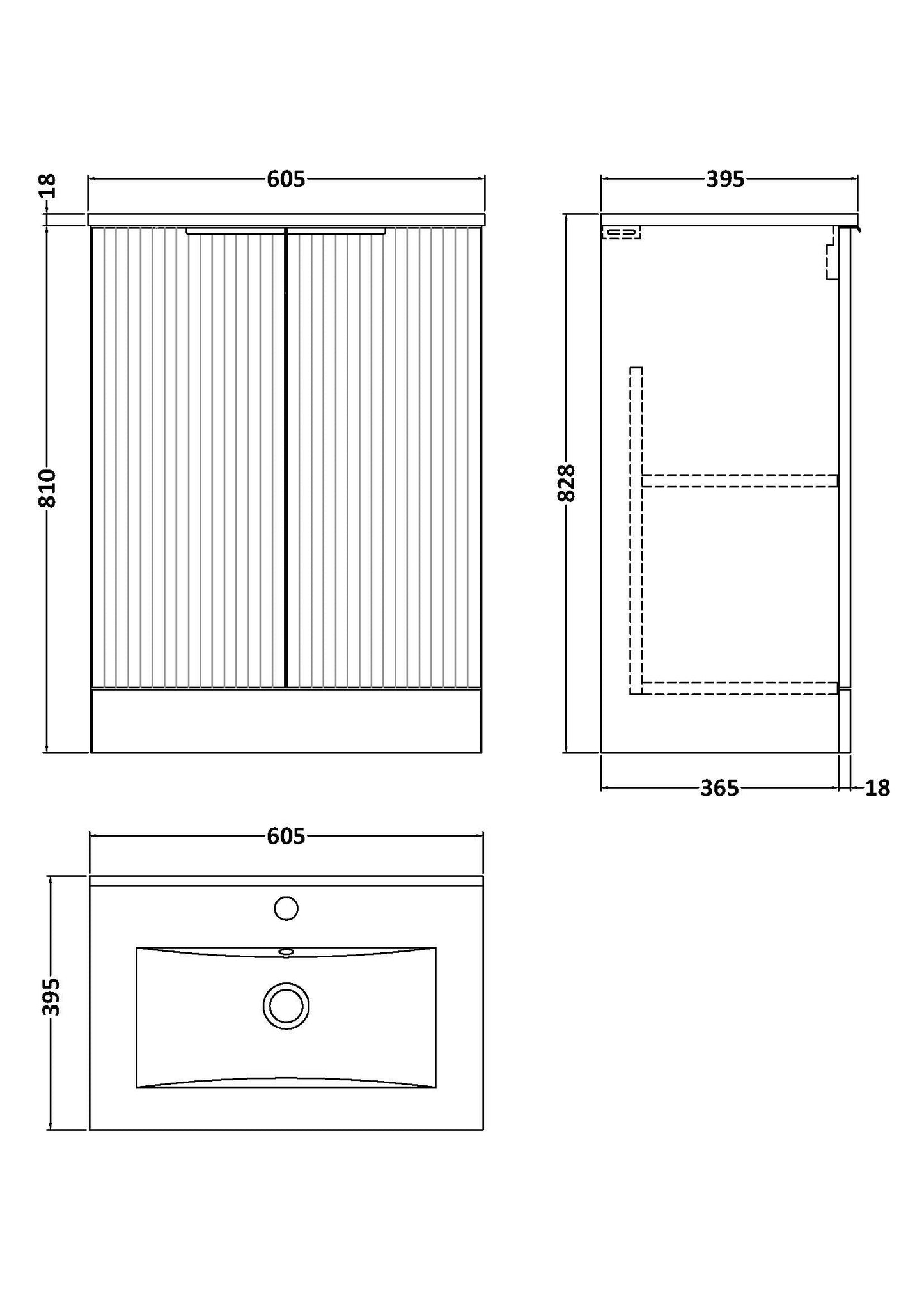 Hudson Reed Fluted 600mm Satin Green Floor Standing 2-Door Vanity Unit With Basin