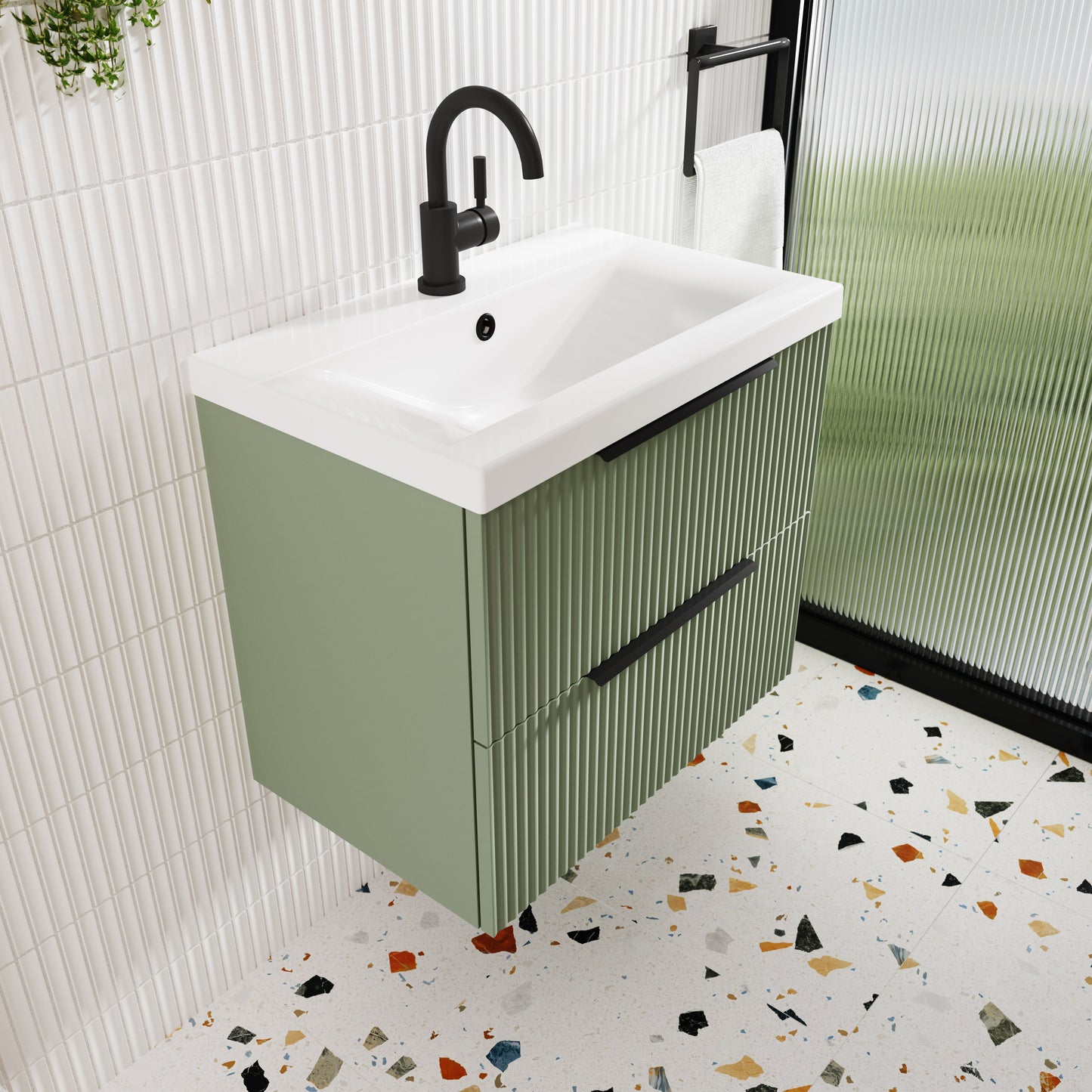 Hudson Reed Fluted 800mm Wall Hung 2-Drawer Vanity Unit With Basin
