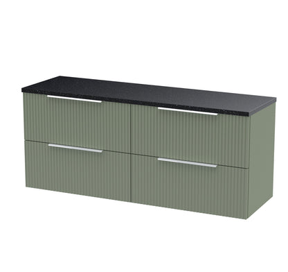 Hudson Reed Fluted 1200mm Satin Green Wall Hung 4-Drawer Vanity Unit With Laminate Worktop
