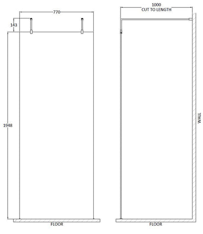 800mm Wetroom Screen With Arms and Feet