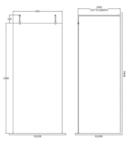 900mm Wetroom Screen With Arms and Feet
