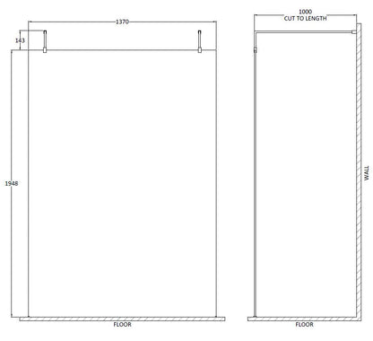 1400mm Wetroom Screen With Arms and Feet