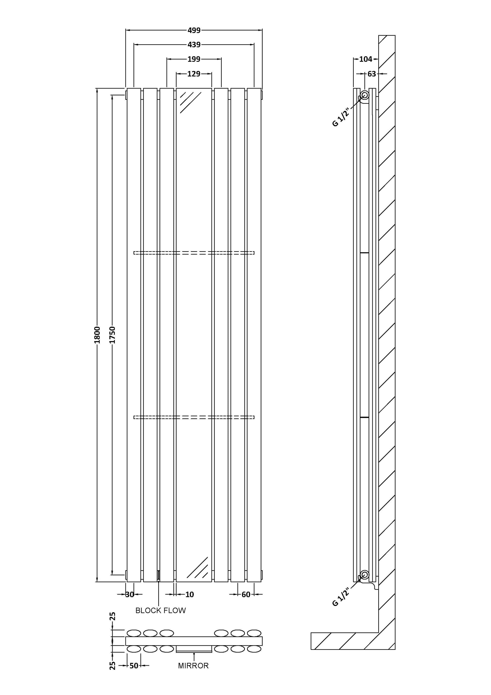Double Panel Radiator With Mirror 1800 x 499mm