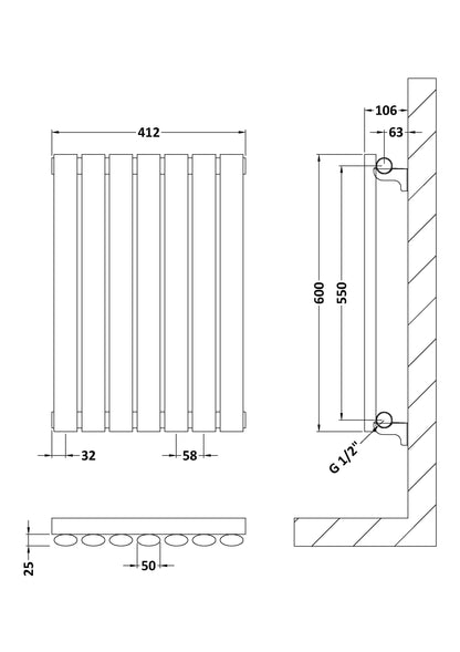 Horizontal Single Panel Radiator 600 x 412mm