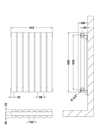 Horizontal Double Panel Radiator 600 x 412mm