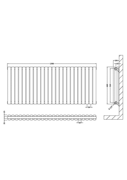 Horizontal Double Panel Radiator 600 x 1398mm