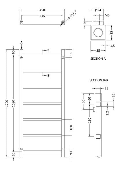 Heated Towel Rail 1200 x 450mm