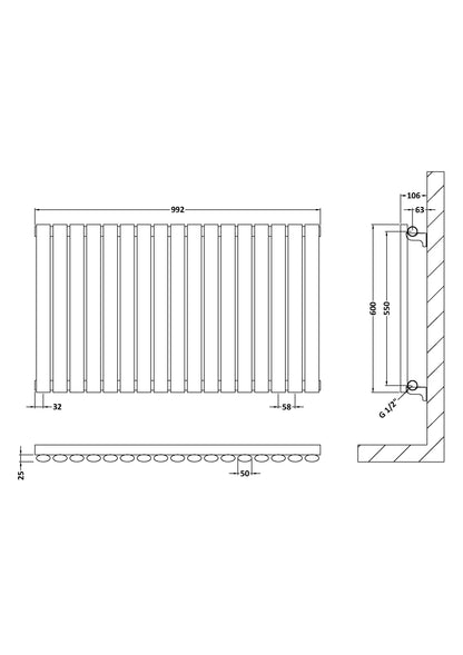Horizontal Single Panel Radiator 600 x 992mm