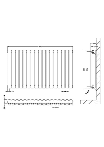 Horizontal Double Panel Radiator 600 x 992mm