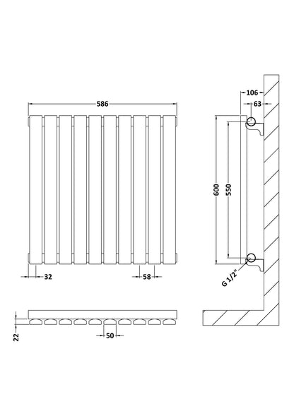 Horizontal Single Panel Radiator 600 x 586mm