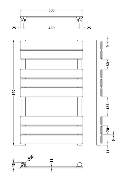 Piazza Square Flat Towel Radiator 840mm x 500mm