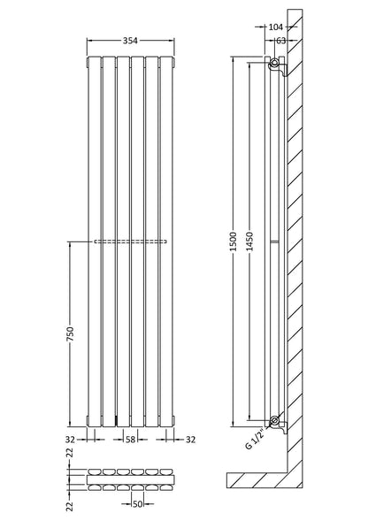Double Panel Designer Radiator 1500 x 354mm