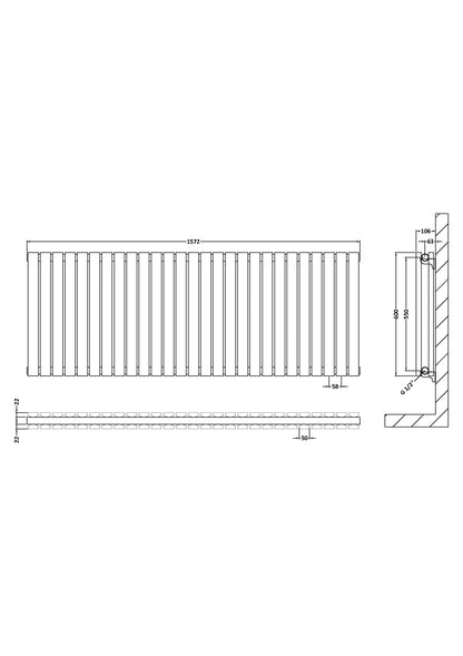 Horizontal Double Panel Radiator 600 x 1572mm