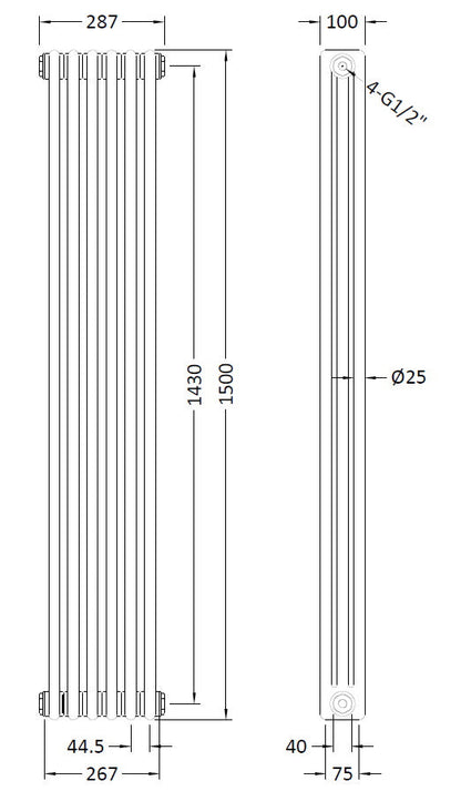 Triple Column Traditional Radiator 1500 x 287mm