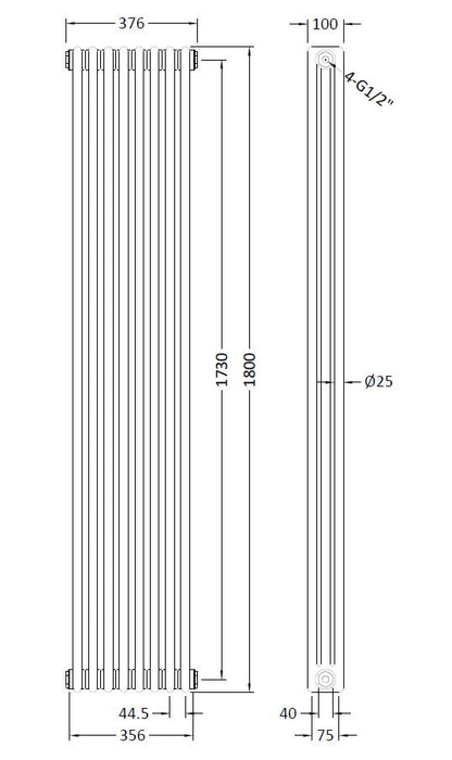 Triple Column Traditional Radiator 1800 x 376mm