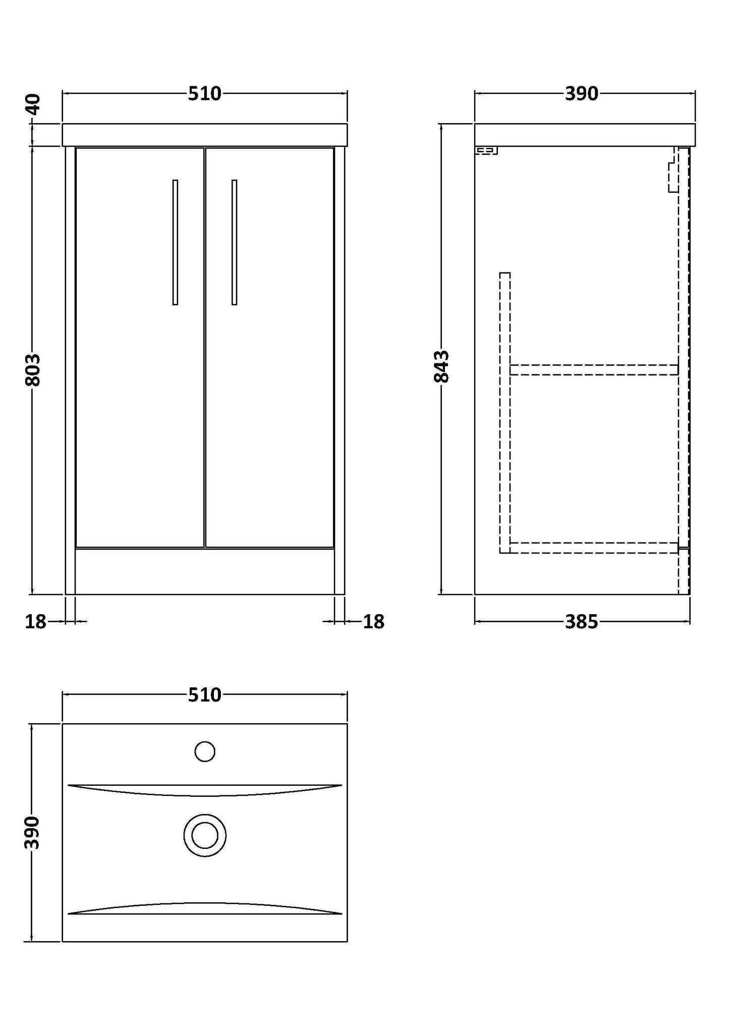 Hudson Reed Juno 500mm Floor Standing Vanity Unit With 2 Soft Close Doors and 1 Tap Hole Basin