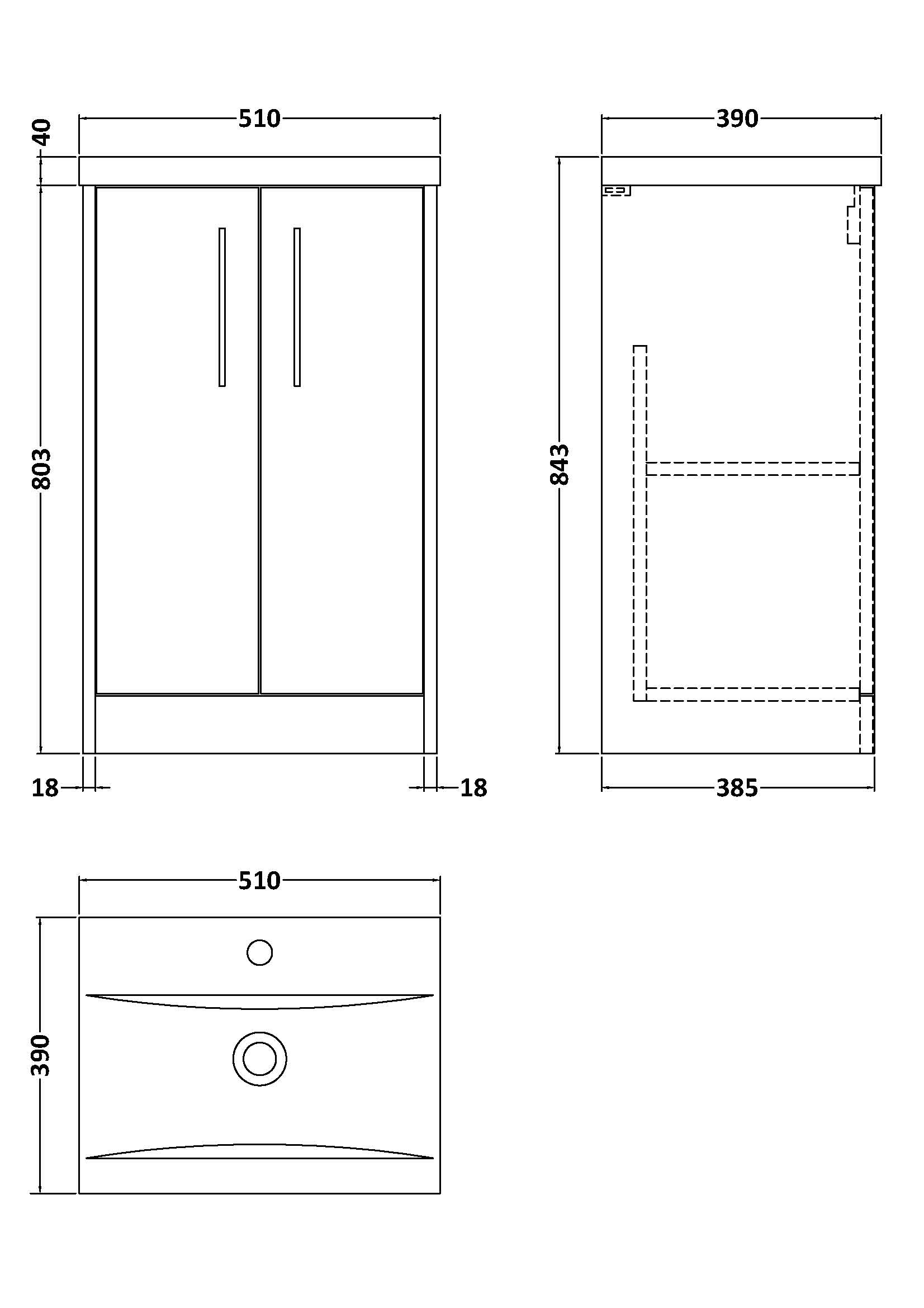 Hudson Reed Juno 500mm Floor Standing Vanity Unit With 2 Soft Close Doors and 1 Tap Hole Basin