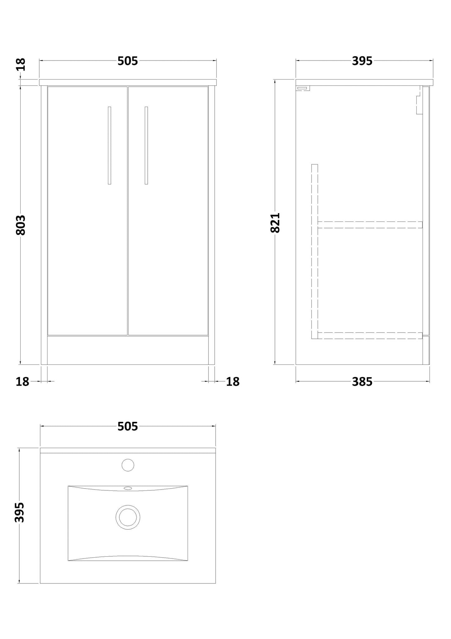 Hudson Reed Juno 500mm Floor Standing 2-Door Vanity Unit with 1 Tap Hole Basin