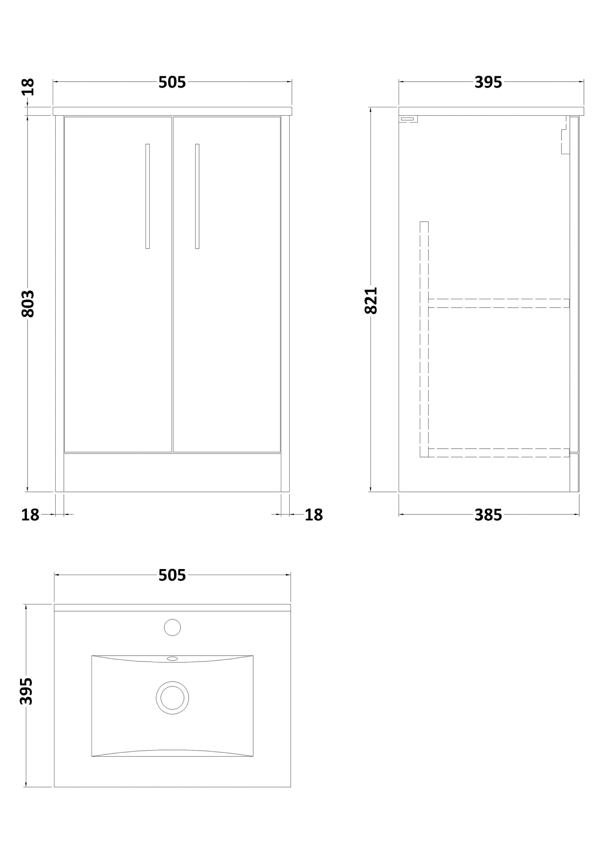 Hudson Reed Juno 500mm Floor Standing 2-Door Vanity Unit with 1 Tap Hole Basin