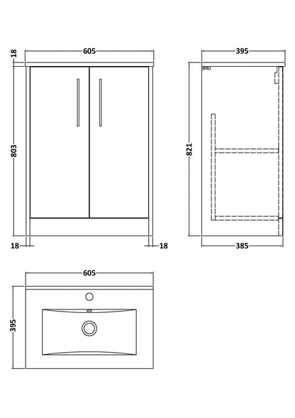 Hudson Reed Juno 600mm Autumn Oak Floor Standing 2-Door Vanity Unit With 1 Tap Hole Basin