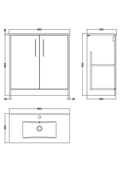 Hudson Reed Juno 800mm 2-Door Floor Standing Vanity Unit with 1 Tap Hole Basin