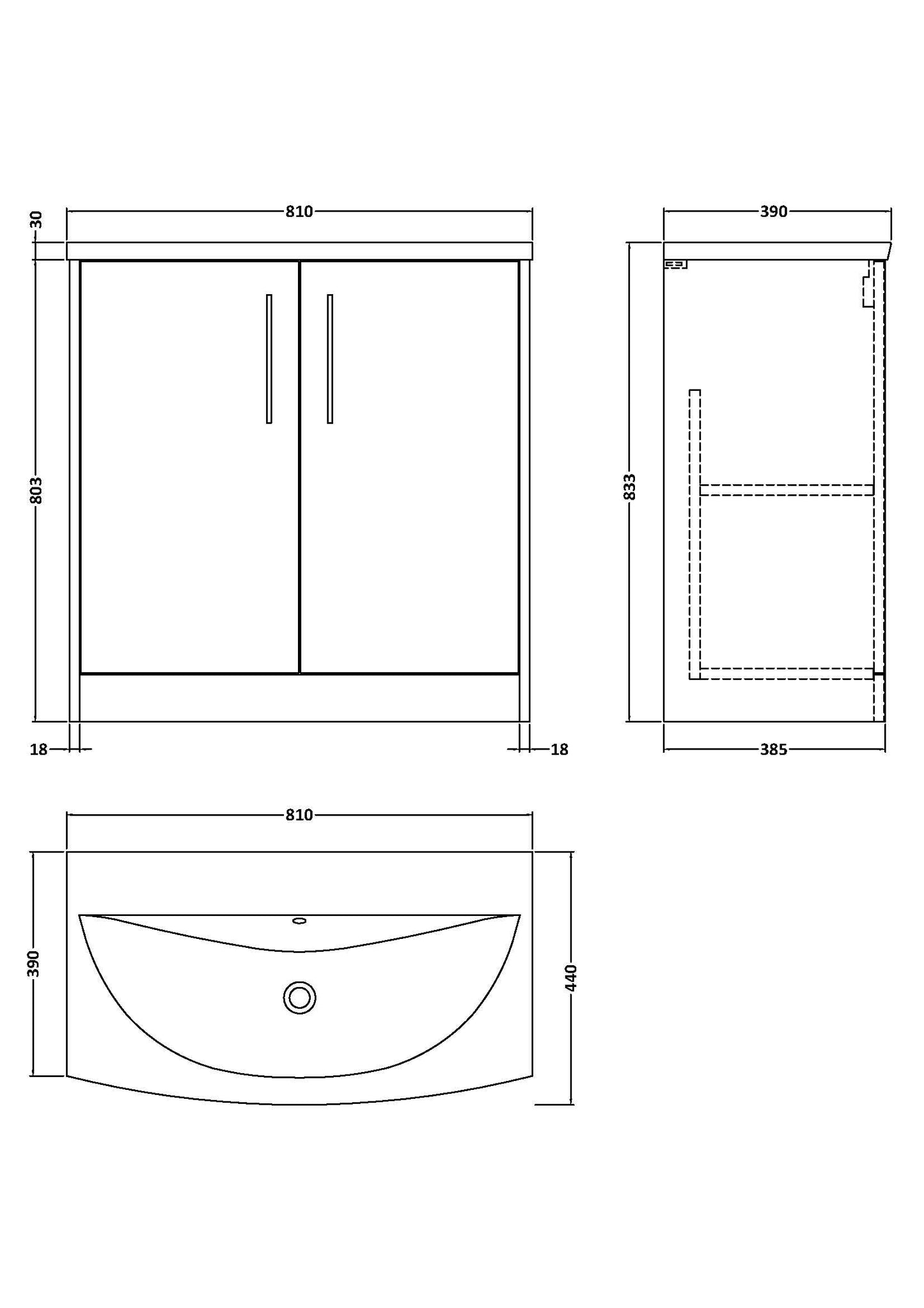 Hudson Reed Juno 800mm Floor Standing 2-Door Vanity Unit & Basin