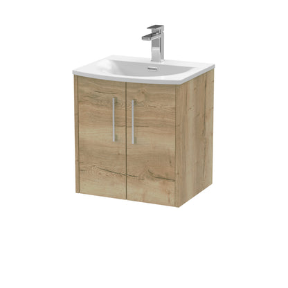 Hudson Reed Juno 500mm Autumn Oak Wall Hung 2-Door Vanity Unit with 1 Tap Hole Basin