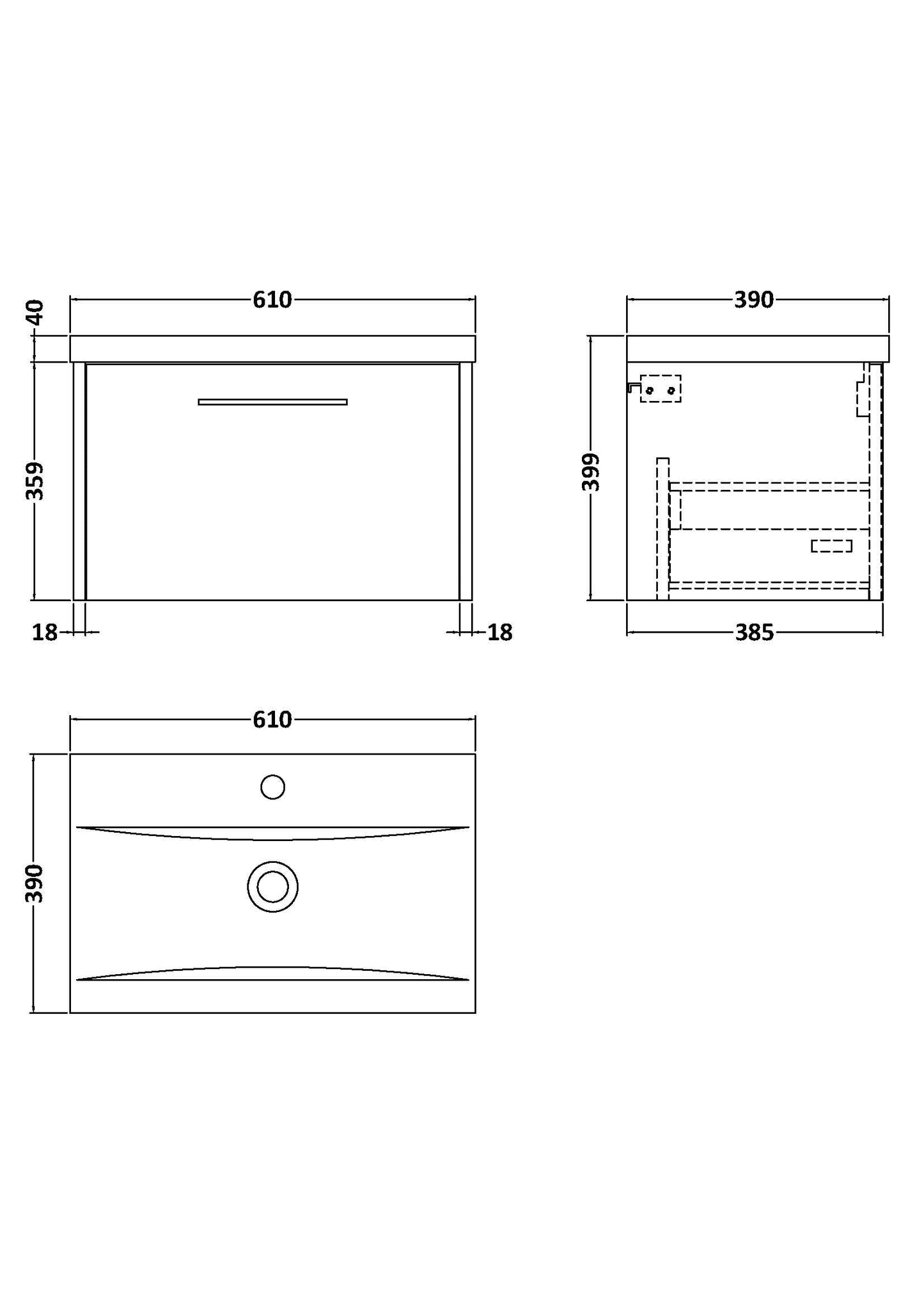 Hudson Reed Juno 600mm Autumn Oak Wall Hung Single Drawer Vanity Unit With 1 Tap Hole Basin