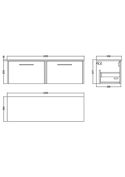 Hudson Reed Juno 1200mm Wall Hung 2-Drawer Vanity Unit With Worktop