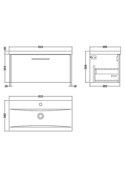 Hudson Reed Juno 800mm Autumn Oak Wall Hung Single Drawer Vanity Unit With Basin