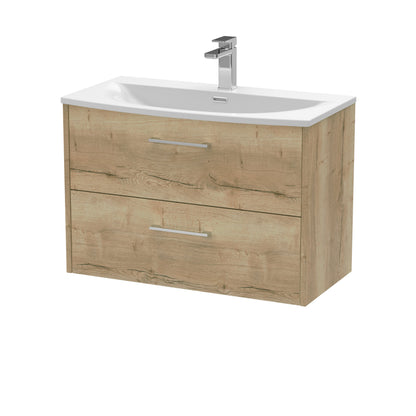 Hudson Reed Juno 800mm Autumn Oak Wall Hung 2-Drawer Vanity Unit with 1 Tap Hole Basin