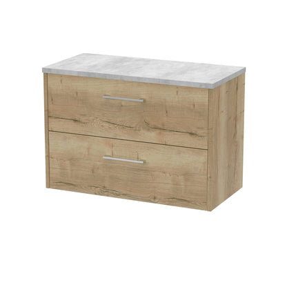 Hudson Reed Juno 800mm Autumn Oak Wall Hung 2-Drawer Vanity Unit With Laminate Top