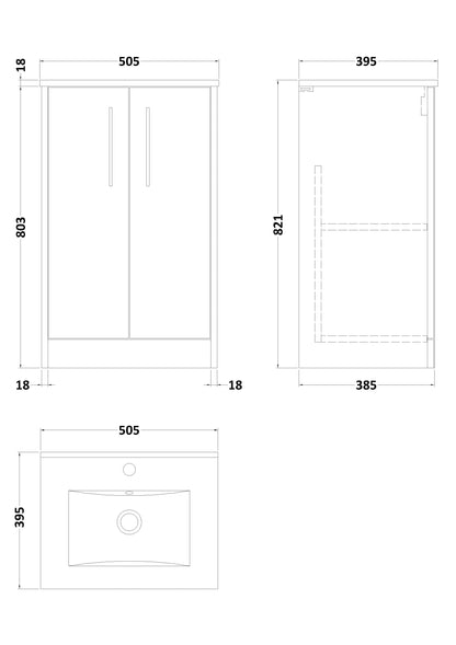 Hudson Reed Juno 500mm Floor Standing Graphite Grey Woodgrain Vanity & 1 Tap Hole Basin