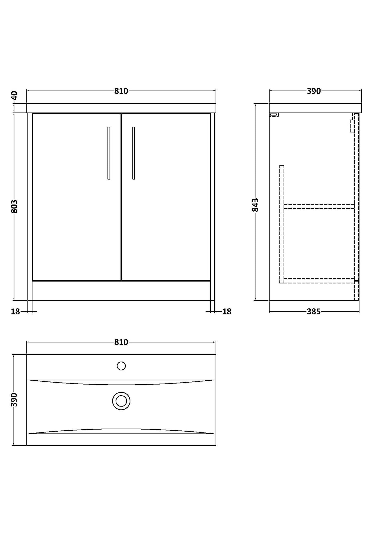 Hudson Reed Juno 800mm Floor Standing 2-Door Vanity Unit with 1 Tap Hole Basin