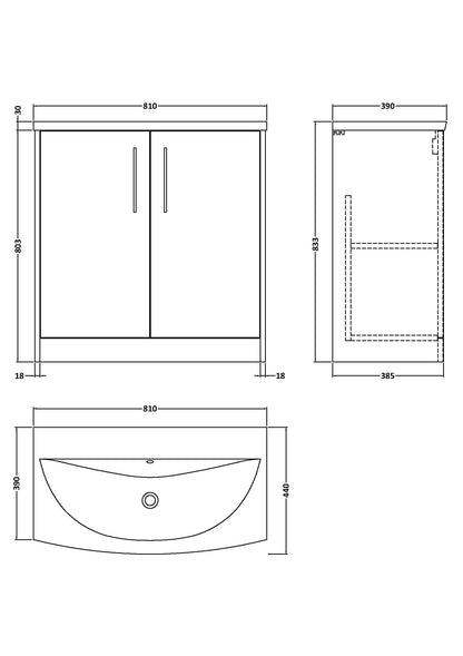 Hudson Reed Juno 800mm Graphite Grey Woodgrain Floor Standing 2-Door Vanity Unit Including Basin