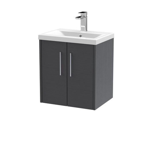 Hudson Reed Juno 500mm Wall Hung Graphite Grey 2-Door Vanity Unit with Mid-Edge 1 Tap Hole Basin
