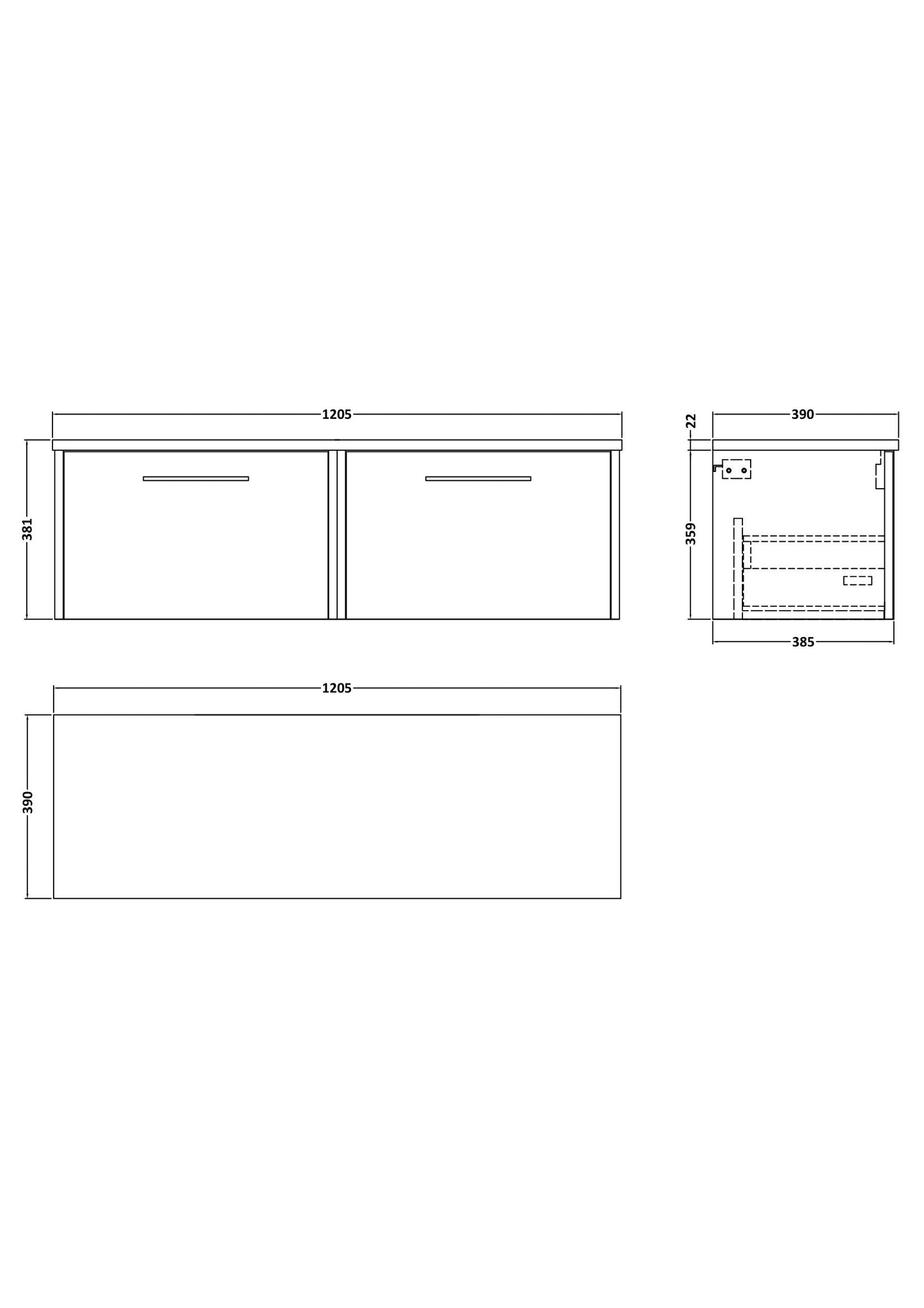 Hudson Reed Juno 1200mm Wall Hung 2-Drawer Vanity Unit With Laminate Worktop