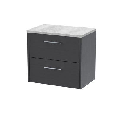 Hudson Reed Juno 600mm Graphite Grey Woodgrain Wall Hung 2-Drawer Vanity Unit With Laminate Top