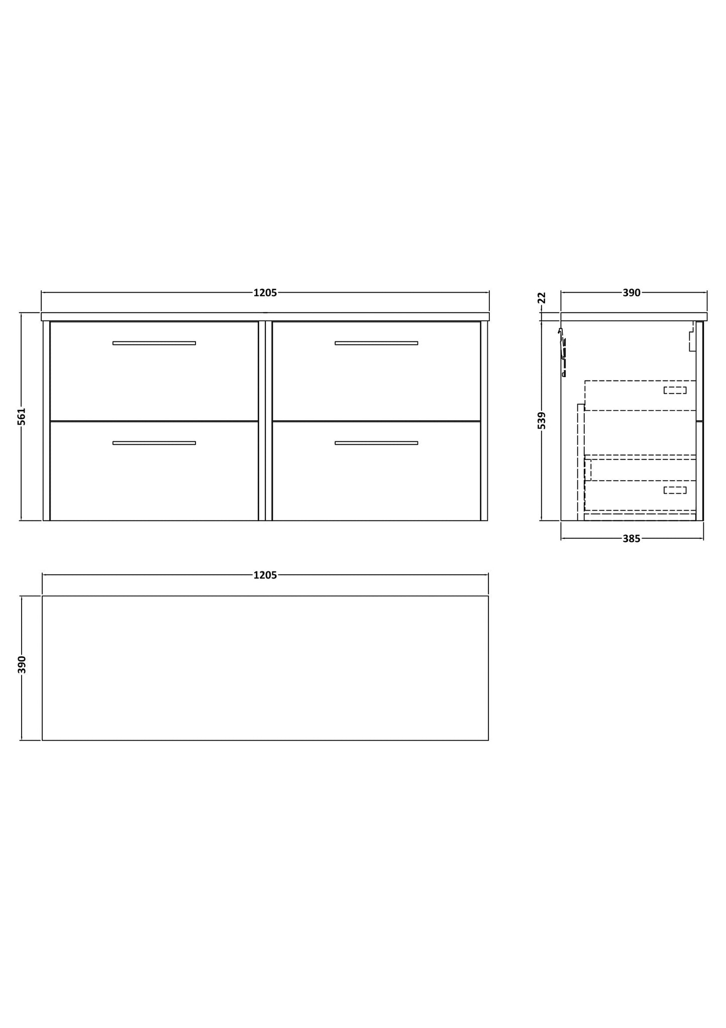 Hudson Reed Juno 1200mm Wall Hung 4-Drawer Vanity With Laminate Worktop