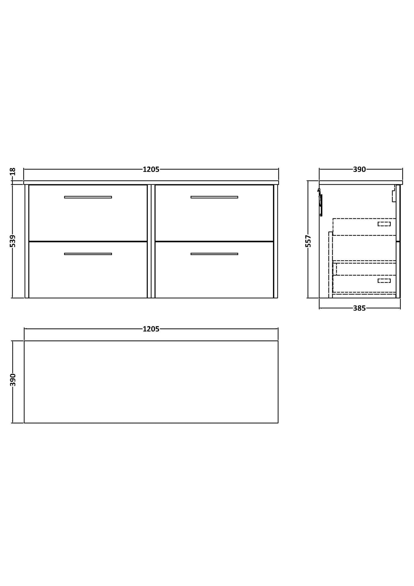 Hudson Reed Juno 1200mm Wall Hung 4-Drawer Vanity Unit Including Worktop