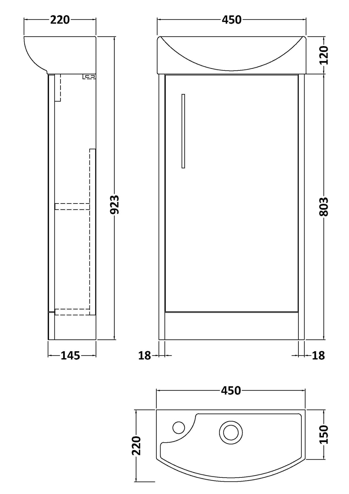 Hudson Reed Juno Compact 450mm Coastal Grey Floor Standing Single Door Vanity Unit with 1 Tap Hole Basin Right Hand