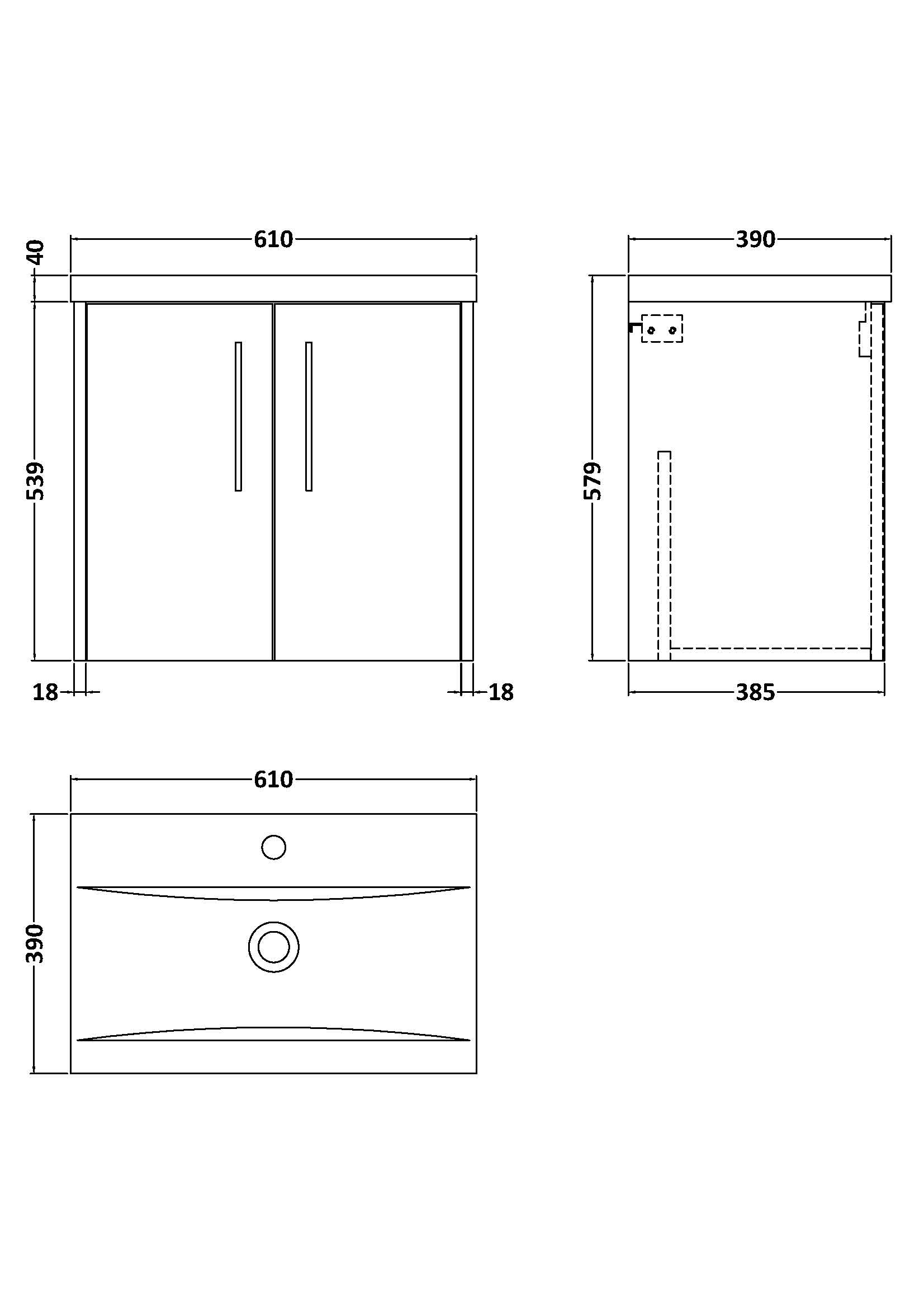 Hudson Reed Juno 600mm Coastal Grey Wall Hung 2-Door Vanity Unit with 1 Tap Hole Basin