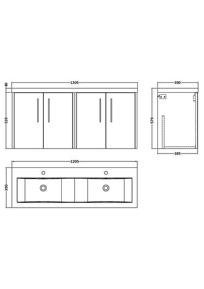 Hudson Reed Juno 1200mm Coastal Grey Wall Hung 4-Door Vanity Unit With Double Basin