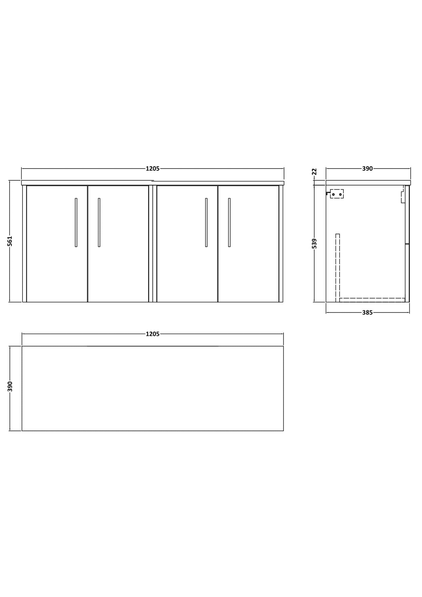 Hudson Reed Juno 1200mm Coastal Grey Wall Hung Soft Close 2-Door Vanity Unit With Laminate Worktop