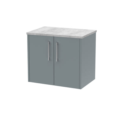 Hudson Reed Juno 600mm Coastal Grey Wall Hung 2-Door Vanity Unit With Laminate Top