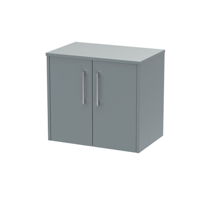 Hudson Reed Juno 600mm Coastal Grey Wall Hung 2-Door Vanity Unit With Worktop