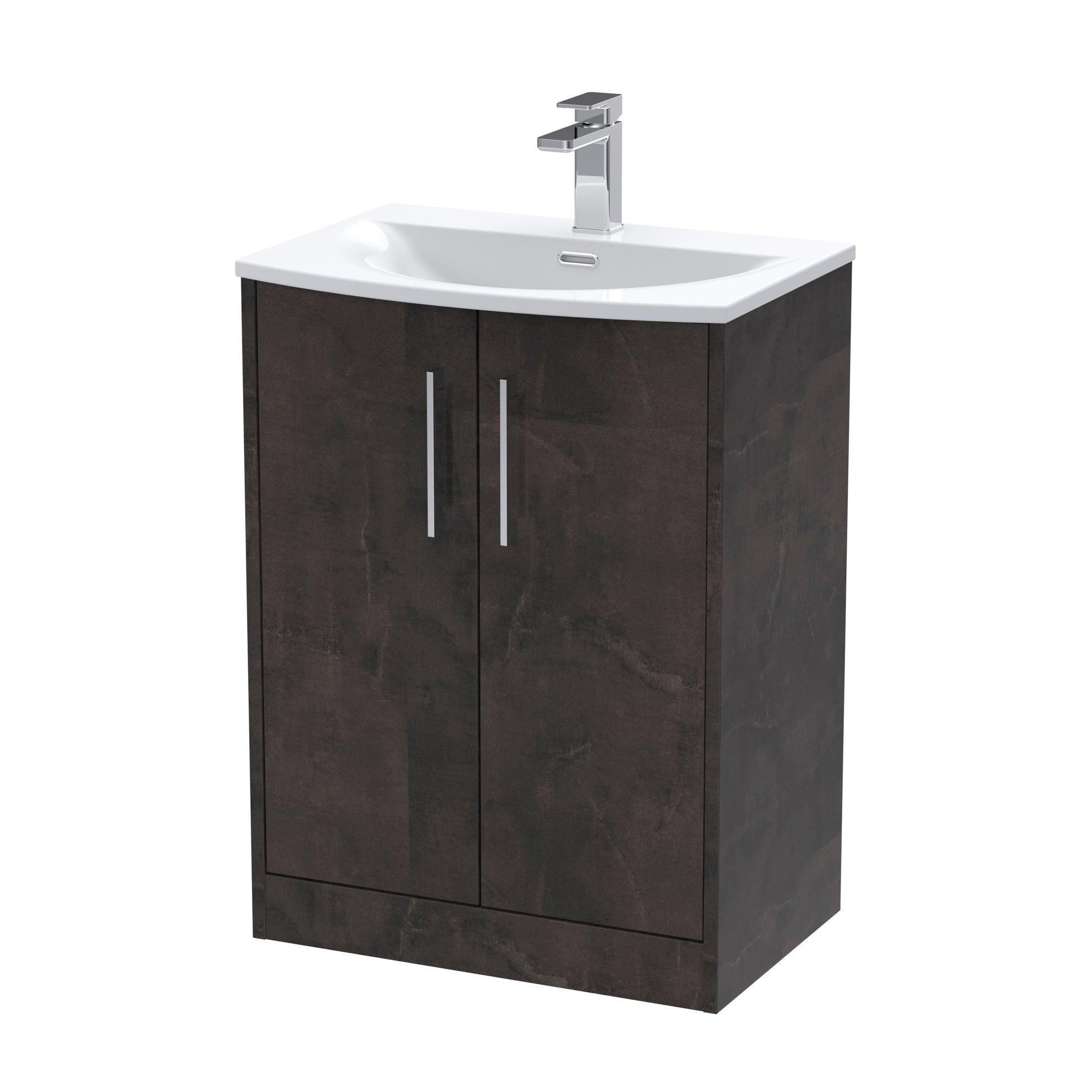 Hudson Reed Juno 600mm Metallic Slate Floor Standing 2 Door Vanity Unit With Curved Ceramic Basin