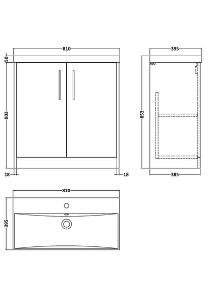 Hudson Reed Juno 800mm Floor Standing 2 Door Vanity Unit With Thin-Edge Ceramic Basin