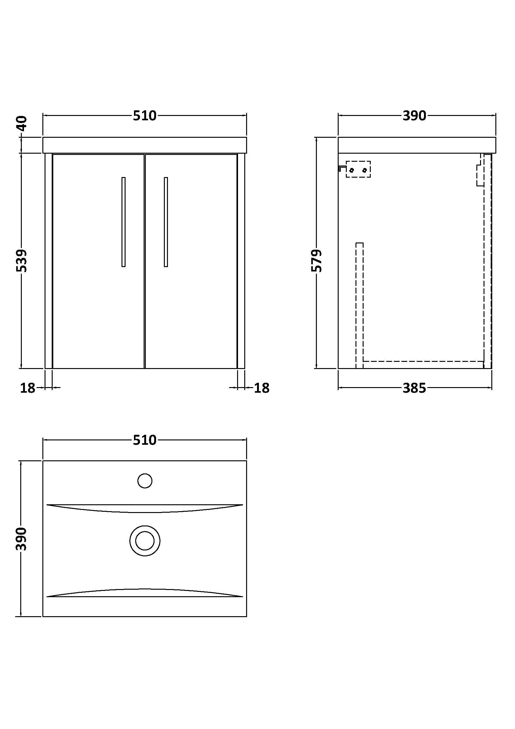Hudson Reed Juno 510mm Wall Hung 2 Door Vanity Unit Including Basin