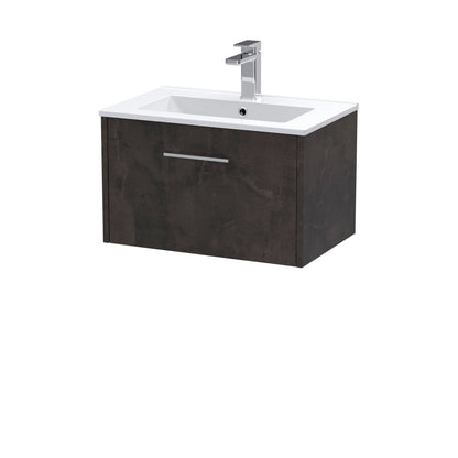 Hudson Reed Juno 600mm Wall Hung Metallic Slate 1 Drawer Vanity Unit with Basin